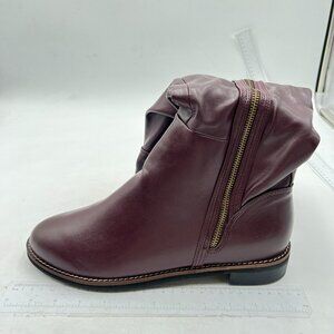 Women Knee High Boots  Low Chunky Heel Long Booties Made of Leather Dark Purple